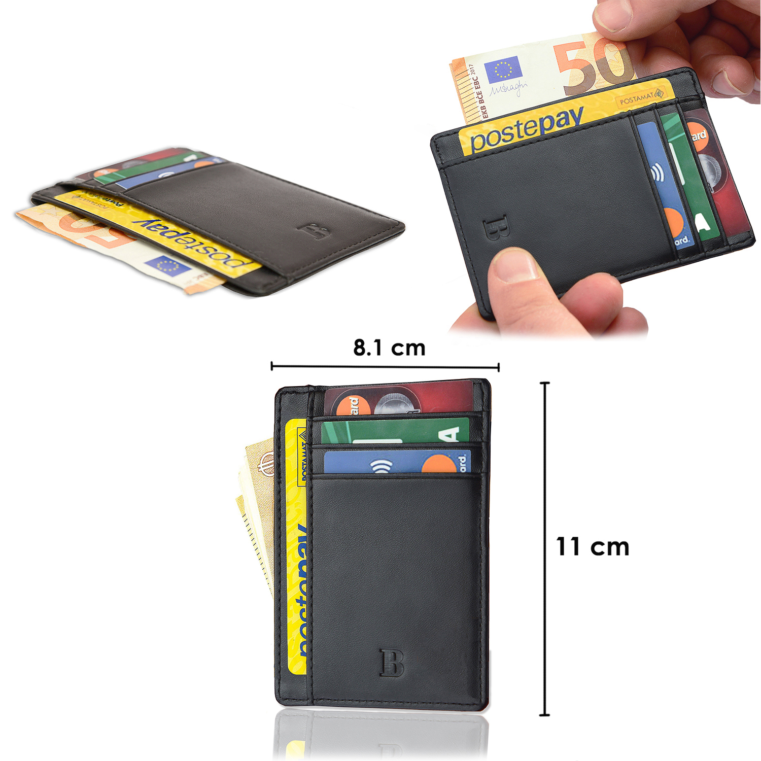 Porta CARTE di CREDITO in PELLE Portafoglio UOMO Tessere BANCOMAT Patente  SLIM