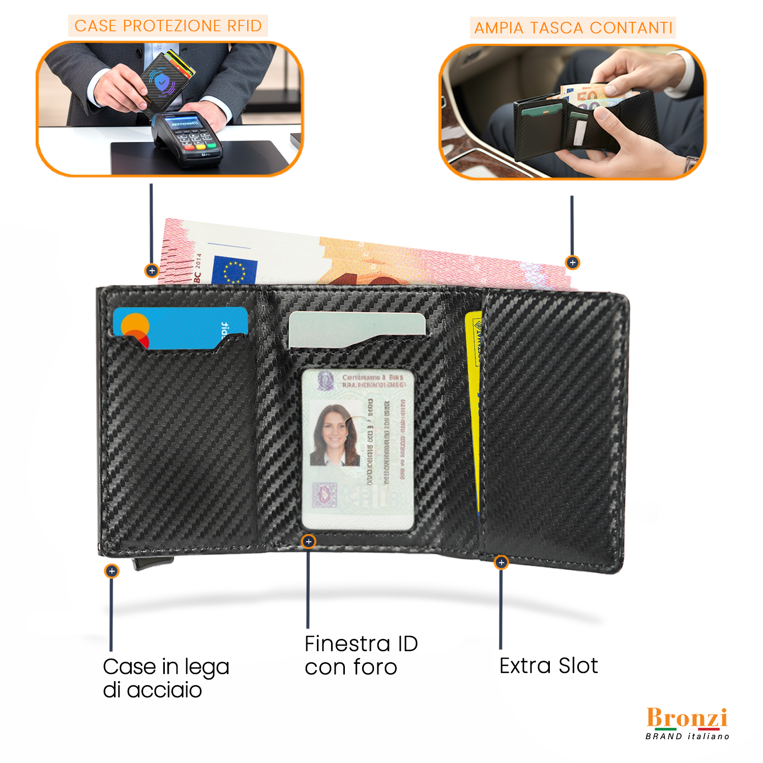 Portafoglio Uomo In Pelle Con Protezione RFID E Meccanismo Pop-up – Compatto Con Portamonete E Zip