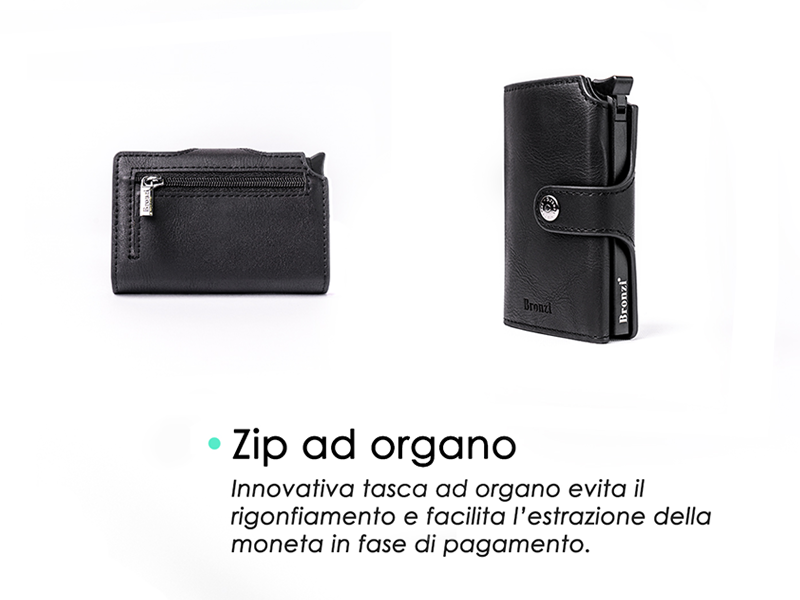 VISCONTI - Portafoglio Nero Pelle RFID - AP61 - Nero / Arancione - Portafoglio Carte e Monete - Portafogli Sottili - Design Più Venduti - Portafoglio Uomo - Italia