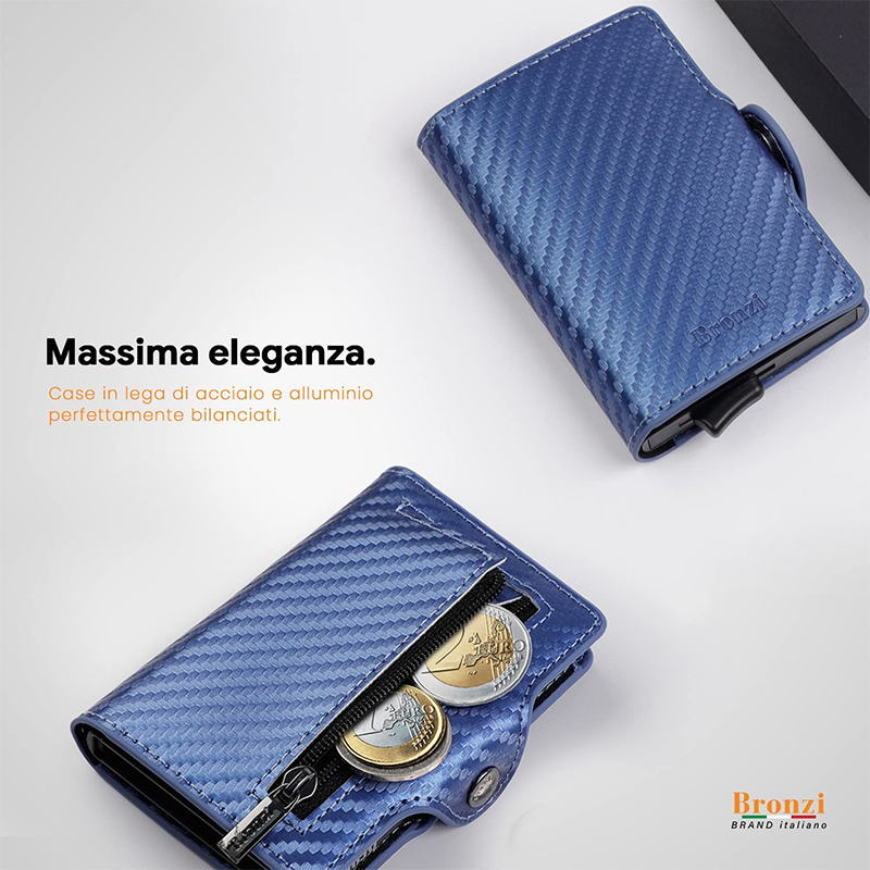 Goblue CarbonGuard Portafoglio In Fibra Di Carbonio - Porta Carte RFID Con Meccanismo Pop-Up, Grigio, Regalo Uomo